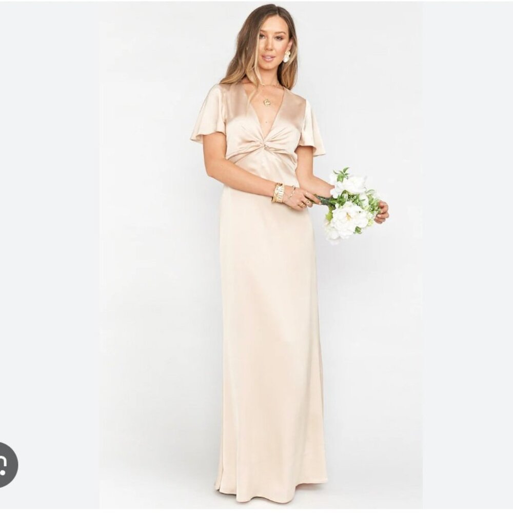 Show Me Your Mumu Dress Womens Small Champagne Satin Maxi Made USA Bridesmaid